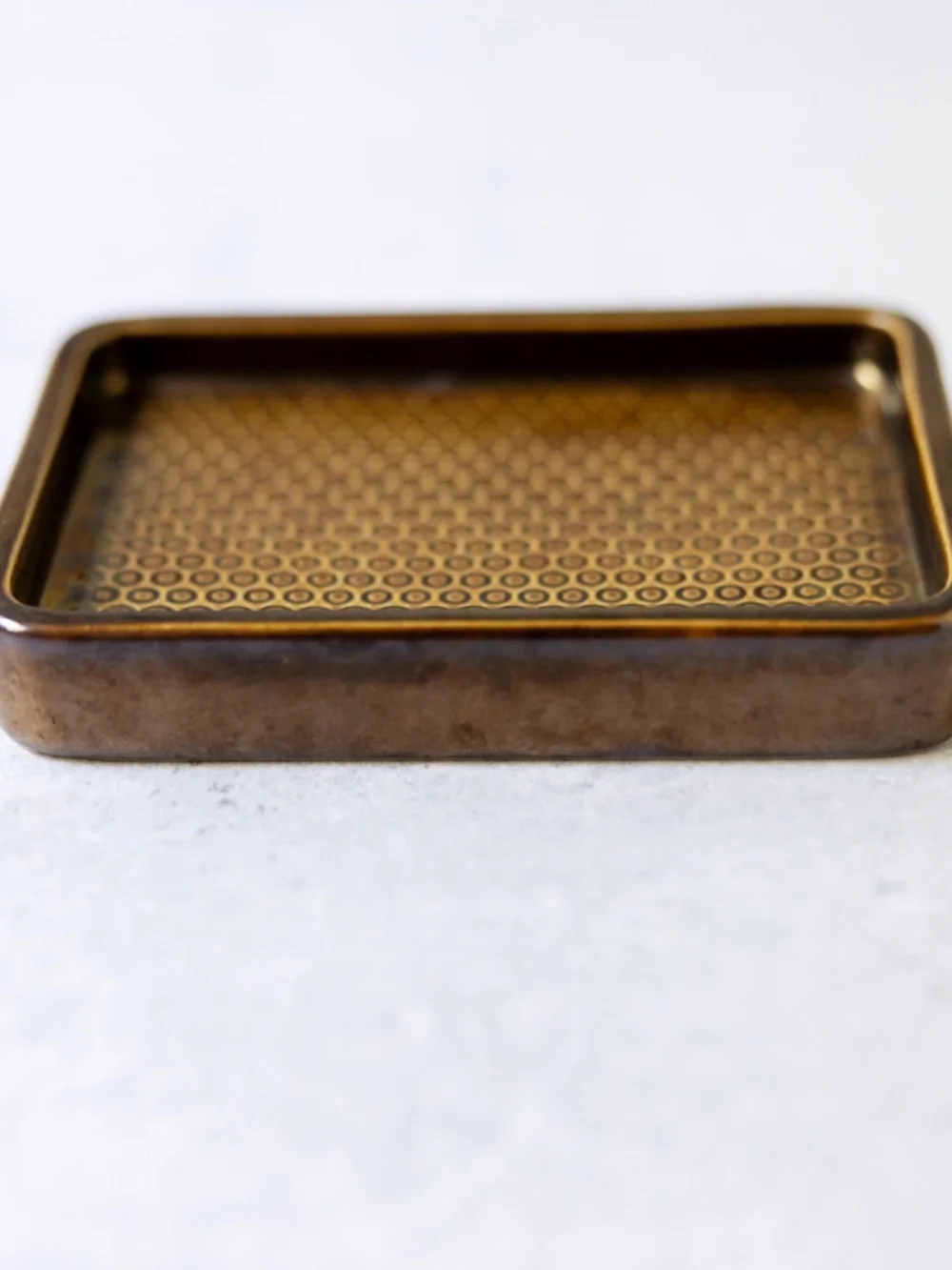 Ceramic copper finish metallic glaze soap dish 3.5